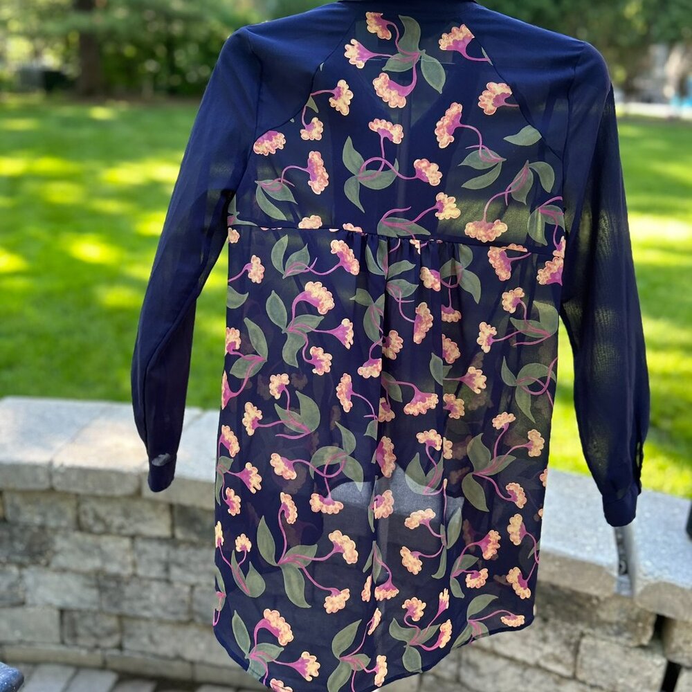 NWOT Anthropologie Maeve Floral High-Low Sheer Pintuck Tunic 4 - Picture 11 of 16